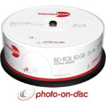 Primeon BD-R DL 50GB/2-8x Cake Box (25 Disc) Photo-on-Disc, Inkjet Full Size Printable Surface